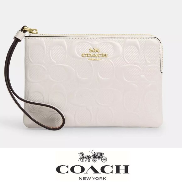 🥰 Coach Corner Zip Wristlet In Signature Leather - Picture 1 of 9